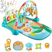 SYNCFUN Baby Play Mat Activity Gym, Tummy Time Mat Toys, Baby Musical Learning Toys 0-6 Months, Adorable Animal-Themed Play Gym with Piano Panel, Newborn Gifts for 0-3 6 9 12 Months