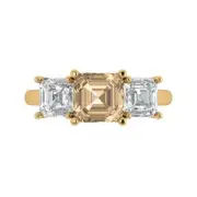 3.25ct Emerald Cut 3 stone Yellow Moissanite Bridal Wedding Ring 14k Yellow Gold