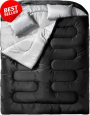 Double Sleeping Bag for Adults Mens with Pillow, XL Queen Size Two Person Sleepi