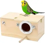 Natural Wood Parakeet Nesting Box Bird Breeding House with Detachable Wooden Board for Lovebirds, Cockatiels, Budgies, Conures | Mating & Hatching Cage