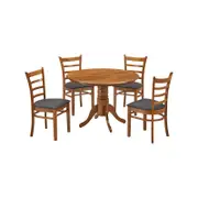 Linaria 5pc Dining Set 106cm Round Pedestral Table 4 Fabric Seat Chair - Walnut