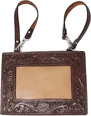 CHALLENGER Set of 2 Handmade Floral Tooled Tan Leather Livestock Horse Show Exhibitor Number Holder 33RS01BR
