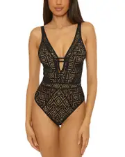 Becca by Rebecca Virtue Crochet Plunge One Piece Swimsuit