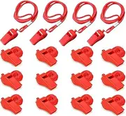 16 Packs Red Whistle with Lanyard, Loud Crisp Sound Plastic Sports Whistles for Coaches, Referees, Training, Emergencies