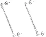 [Generic] Double Piercing Cartilage Chain Threader Dangle Drop Cuff Ball Stud Earrings for Women Stainless Steel 2nd Holes Climber Crawler Tassel Minimalist Hypoallergenic Post Fashion Jewelry