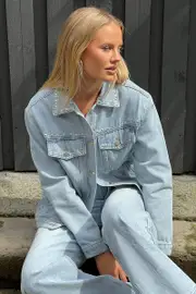 Denim Oversized Jacket With Studs - Size 6XXS, Women's Coat
