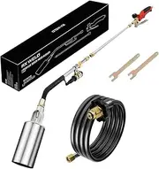 RX WELD Propane Weed Torch - High Output 1,800,000 BTU with 10FT Hose, Flame Control and Turbo Trigger Push Button Igniter for Garden Wood Ice Snow Road (Red-Curved Spout)