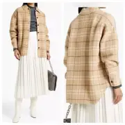 Theory Shirt Jacket Shacket Wool Blend Flannel Plaid Checked Neutral L NWT