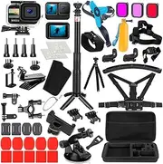 [Koosir] Accessory Set for Gopro Hero 11 10 9 Black Waterproof Case Helmet Chin Strap Glass Screen Protector for Hero11 Hero10 Hero9