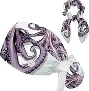 [YTYVAGT] Scrub Caps Women with Buttons,Surgical Caps with Button Adjustable Unisex,Abstract Ocean Octopus