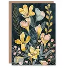 Greeting Card Ochre Freesia Flowers Painting Dark Wildflowers Blank Birthday