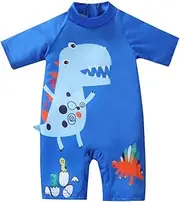 [joyxiwa] Outdoor Sports Boys Swimsuit New Cartoon Dinosaur one-Piece Swimsuit Boys One Piece Rash Guard Swimsuit Suitable for Children Aged 1-4 Years-Blue,100cm