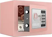 Mini Safe, 0.23 Cubic Pink Safe Box, Key Lock Box with Code, Steel Security Box with Key, Safe for Money, Jewelry, Hotel or Business, Pink Lock Boxes for Personal Items, Electronic Lock