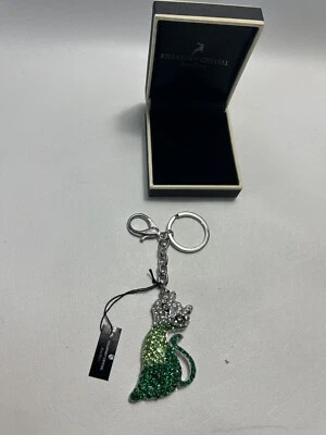 Killarney Crystal Cat Kitten Keychain Fob White Green Crystal , Made In Ireland