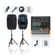 Dual 12" Active PA BT Speakers 2000W Powered Speaker Stands 4CH Amplifier Mixer