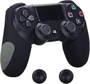 silicone thicker half skin for PS4/ SLIM/ PRO controller x 1 + thumb grip x 2(Black)