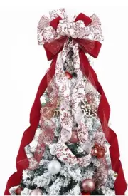 Christmas Tree Topper Wreath Bow Large Red Christmas Bow Tree Topper with White