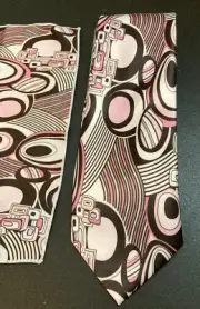 Barry Wang Tie Pocket Square Cuff Link Set Pink Black Jazz Prom Loud Crazy Weird