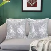 Sequin Pillow Case Silver 20X20 Inch Set of 2 Decorative Pillow Cover Couch Sofa