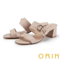 在飛比找momo購物網優惠-【ORIN】布紋羊皮金釦高跟拖鞋(裸色)