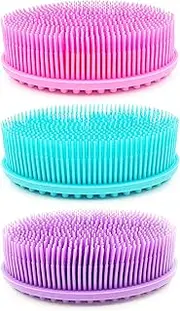 3 Pieces Exfoliating Silicone Body Scrubber, Bagvhandbagro Soft Silicone Loofah Body Scrubber Brush Bath Shower Scrubber for Kids Women Men Skin Exfoliation Massage