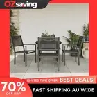 Garden Dining Set 5 Piece Black Steel Textilene Chairs Table Outdoor 0719