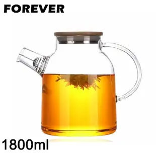 【日本FOREVER】日式竹蓋耐熱玻璃把手花茶壺(1800ML)