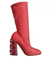 Dolce & Gabbana Pink Crystal Lurex Fantasy High Boots Women's Shoes Authentic
