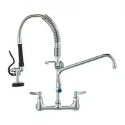 VEVOR Commercial Faucet with Pre-Rinse Sprayer, 21" Height, 8" Center, 12" Swing Spout, Wall Mount Kitchen Sink Faucet, Brass Constructed Device with