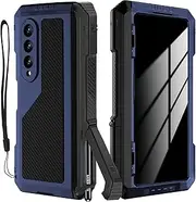 [YQODSZ] for Samsung Galaxy Z Fold 4 Case with Privacy Screen Protector, Fold4 Anti-spy Metal Case with S Pen Holder Dual Layer Rugged Heavy Duty Shockproof Kickstand Protective Cover for Z Fold4 Blue