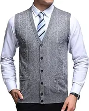 [Btmpmcs] Mens Knitted Waistcoat Wool Blend Cardigan Tank Top Sleeveless Slipover Knitwear Gilet Classic Business V-Neck Jumper Autumn Winter Warm Gentleman Sweater Vest