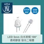 【堃喬】LED 5MM 白光草帽 100°直視角 透明膠面 發光二極體 草帽LED