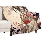 Fleece BlanketRetro Beautiful Flower Japan Geisha Girls Cherry Blossoms Flannel