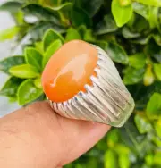 Brown Agate Ring, Kohan Oval Haqeeq Stone, Carnelian Agate, Big Ring, Men Agate