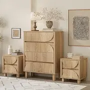 [Merryluk] 4 Chest of Drawers Dresser Tallboy and 2 Bedside Tables for Bedroom,Dresser Chest of Drawers Wide Storage Organizer Cabinet for Bedroom, Living Room