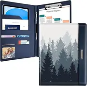 Padfolio/Resume Portfolio Folder for Women Men, WAVEYU Cute Chic Padfolio Cover Folder, Conference/Legal Document Organizer with Letter/A4 Size Clipboard, Document Sleeve, Forest Pattern