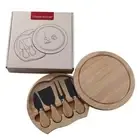 NNEDSZ Brown And Black Compact Round Rubberwood Cheese Board Set | 4 Stainless S