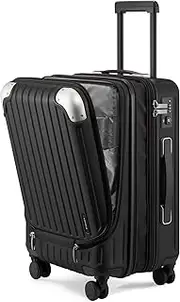 [LEVEL8] Grace Expandable Suitcase with Front Compartment, Carry on Luggages Lightweight, 20 Inch Hardside Hand Luggage, Double Spinner Wheels Combination Lock, Black, 55cm
