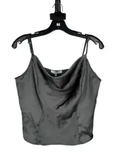 RO&DE Satin Women's Gray Cropped Top Tank Blouse Zip Cowl Neck Size Large NWT