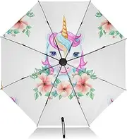 [RPLIFE] Umbrella, Auto Open Close Folding Umbrellas for Rain Windproof, Compact Size for Backpacks/Handbags - for Travel, Cute Unicorn White