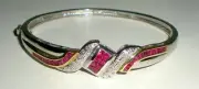 4.20Ct Princess Cut Simulated Ruby Bangle Bracelet 925 Silver Gold Plated