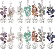 [CHGCRAFT] 14pcs 7 Colors Natural Mixed Stone Chips Pendants Gemstone and Alloy Pendant with Alloy Lobster Claw Clasps for Decoration Purse Backpacks Car Keys Accessories, 2.6inch, Stone