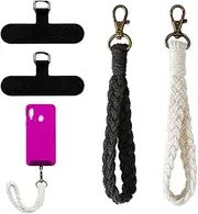 Dazzroi Boho Phone Wrist Strap, 2 Pieces Cell Phone Lanyard with 2 Phone Tether Tabs, Women Men Handmade Wrist Strap Keychain for Most Smartphones, Wallet, Handbag, Camera, Cell Decoration, White