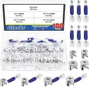 Glarks 100Pcs 4 Sizes 3-in-1 Furniture Connecting Cam Lock Fittings with Dowels Assortment Kit, 15x13/15x11.8/12x12.2/12x11.3mm Cam Lock Nuts and Screws for Wardrobe Drawer Cabinet Connectors