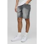 Mens Mid Grey Slim Rigid Denim Shorts In Stonewashed Grey