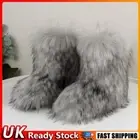 Women Faux Fur Boots Fuzzy Fluffy Winter Boots Outdoor Flat Shoes(Light Grey 37)
