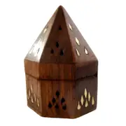 Wooden Incense Dhoop Holder 5" Pyramid Box - Incense Ash Catcher