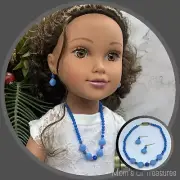 Blue Glass Shell Bead Necklace Earring Set • 18” Fashion Doll Jewelry