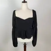 Boohoo Babydoll Whimsygoth crop blouse women’s 8 chiffon ruffle sweetheart NEW