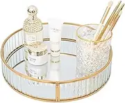 SLHEQING Mirror Tray Gold Vintage Metal Tray, Mirrored Decorative Tray Round as Dressing Table Storage (Gold B, M: 12 x 12 x 2 Inches)
